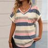 Striped V-neck Bat Sleeve T-Shirt for Women: Cross-border European & American New Spring/Summer Collection