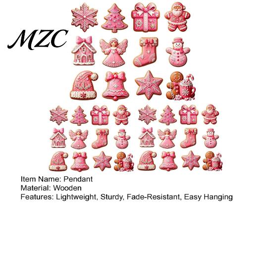 Durable Wooden Xmas Tree Accessories 12/24/36Pcs Pink Gingerbread Christmas Ornaments, Hanging Decorations, Decorative Wood Shapes for Festive