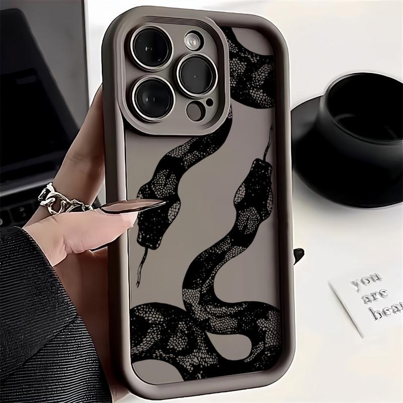Black Snake Print Phone Case For iPhone 16 15 14 Pro Max 13 12 11 XS X XR 7 8 Plus SE 2022 Shockproof Candy Soft Silicone Cover