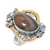 Natural Flint Stone Gemstone 925 Sterling Silver Two Tone Ring Size 9.5 f8R64