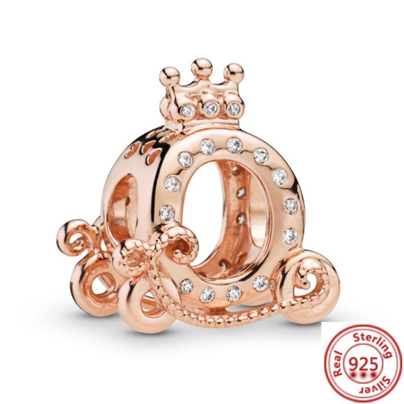 Hot Sale Rose Gold Series Pink Zircon Leaves Heart Pendant Sparkling Clip Bead Fit Charm Bracelet DIY S925 Silver Jewelry