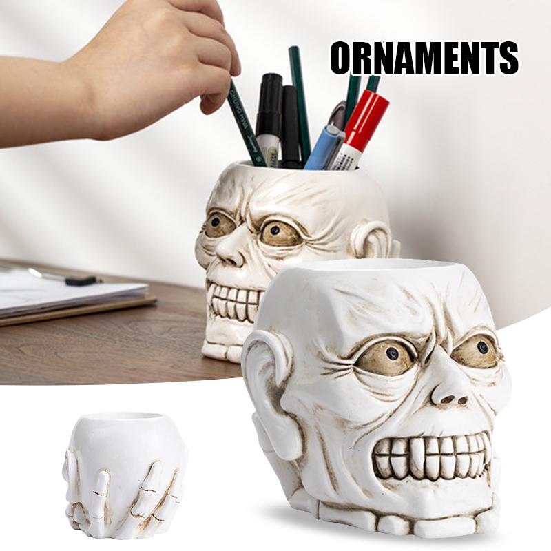 Настольное хранилище Многофункциональный держатель для карандашей в форме черепа Настольные принадлежности Ретро Смешное ведро для хранения домашнего декора Подарок на Хэллоуин