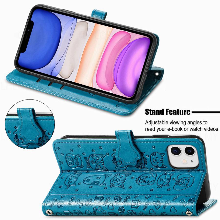 Кожаный защитный чехол-книжка для Apple iPhone 13 15 14 16 Pro Oneplus Nord CE 2 3 4 5G Google Pixel Motorola Edge Moto Cat And Dog Motif Wallet Cover