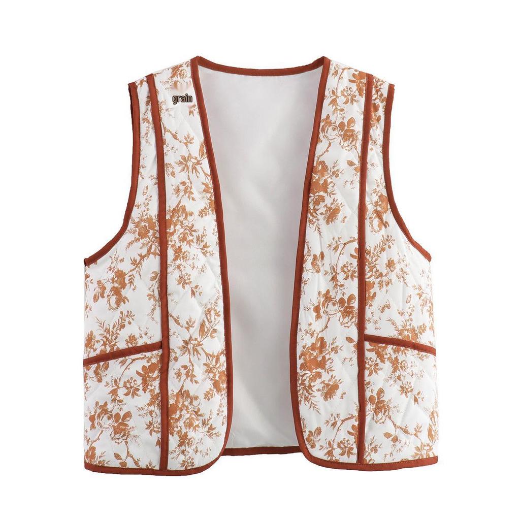 European & American Women's Fashion: 2024 Autumn/Winter Casual Printed Quilted Vest