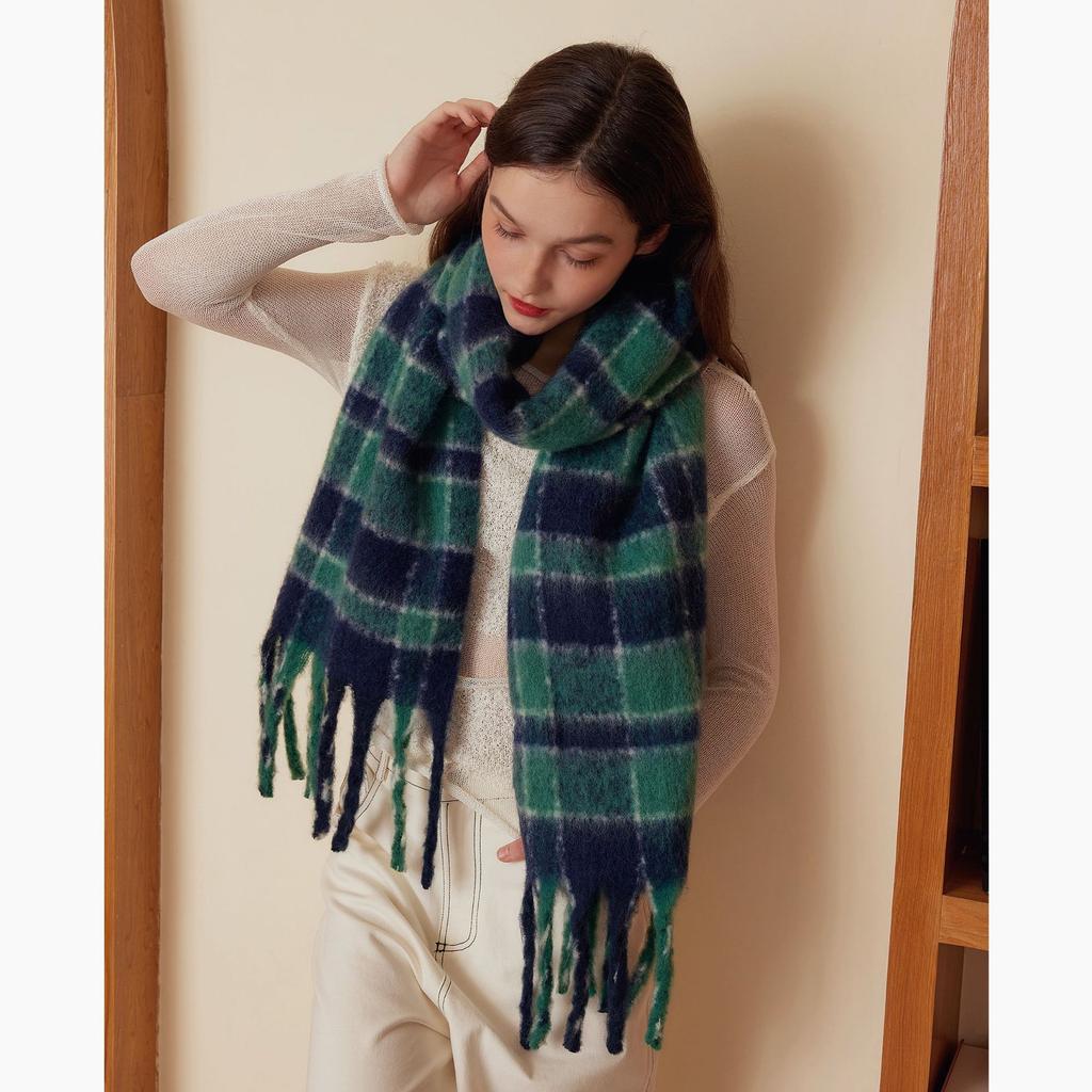 Custom-spun 20 Wool Designer High-end Simple Plaid Scarf Autumn and Winter New Women's Soft Warm Shawl Scarf