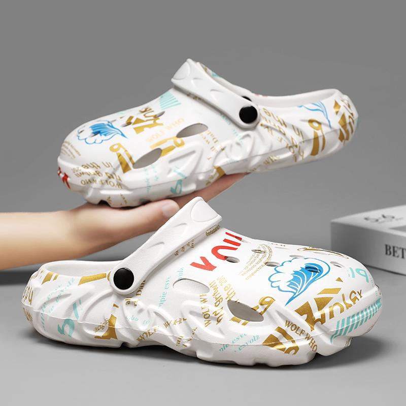 Сандалии, мужские тапочки, мужская обувь для дома и улицы, мягкие и удобные, с цветным принтом, износостойкие, вентилируемые, нескользящие