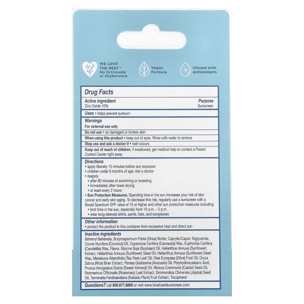 Blue Lizard Australian Sunscreen Минеральный солнцезащитный бальзам для губ, SPF 15, Натуральный кокос, 3,8 г (0,13 унции)