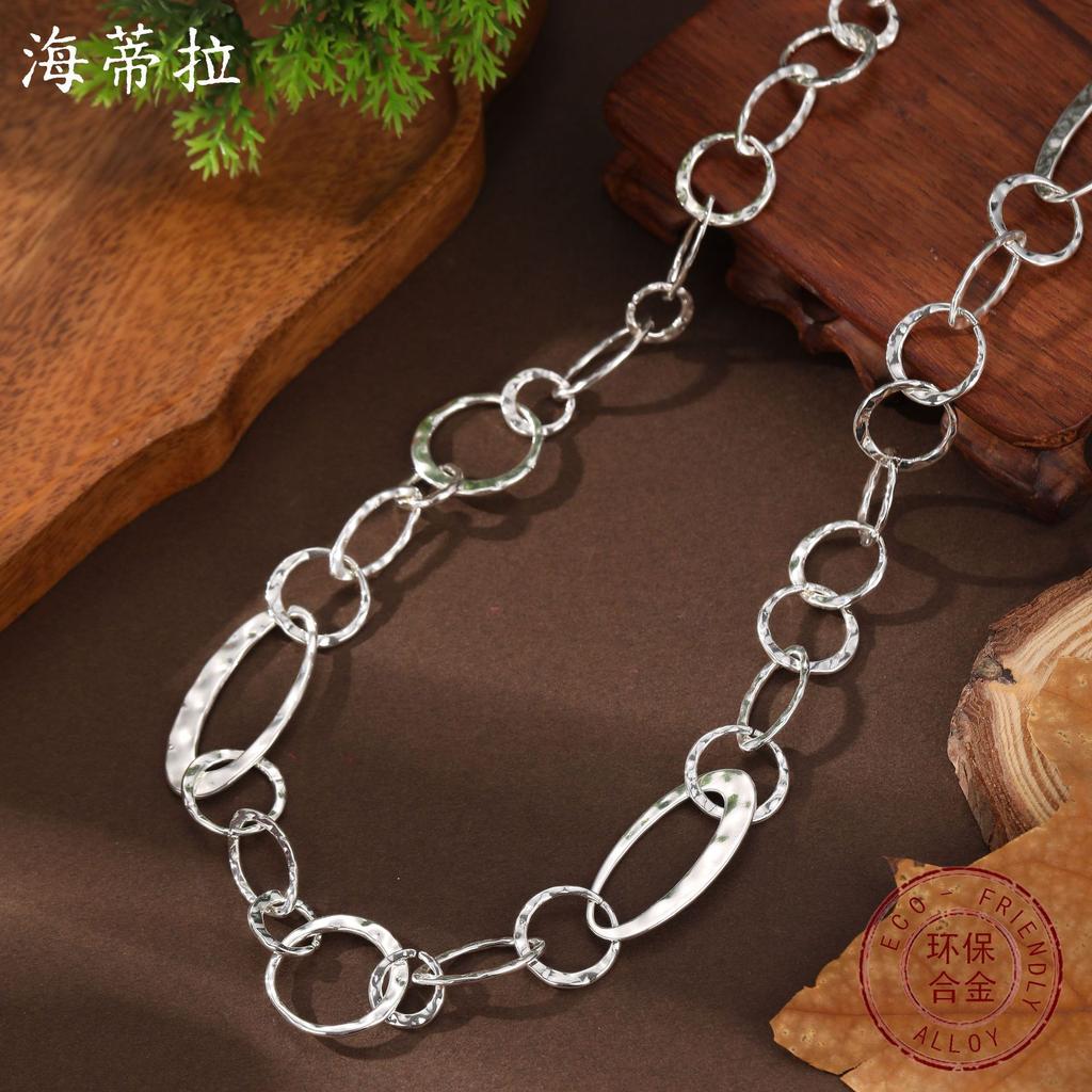 New Glossy Hollow Ring Long Necklace Women's Exaggerated High-end Bohemian Geometric Ring Necklace