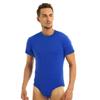 Mens One Piece Underwear Short Sleeve Press Crotch T-shirt Bodysuit Romper Pajamas Adult Playsuit