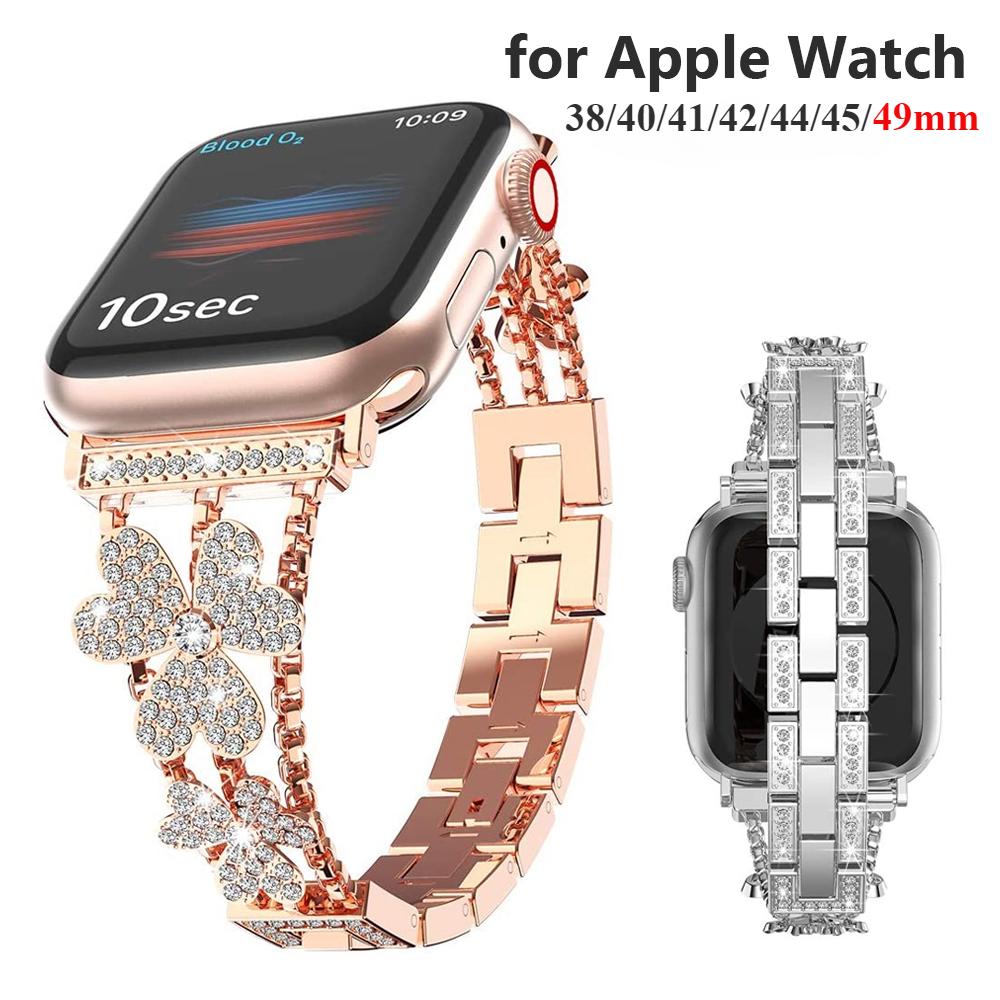 Блестящий металлический браслет для Apple Watch Band Ultra 49 мм женский роскошный сменный ремешок из нержавеющей стали 45 мм 42 мм для iWatch 9 8 7 ремешок для часов 44 мм 41 мм 40 мм 38 мм