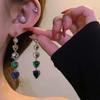 Niche color love zircon earless ear clips long super fairy temperament earrings light luxury high-end peach heart earrings