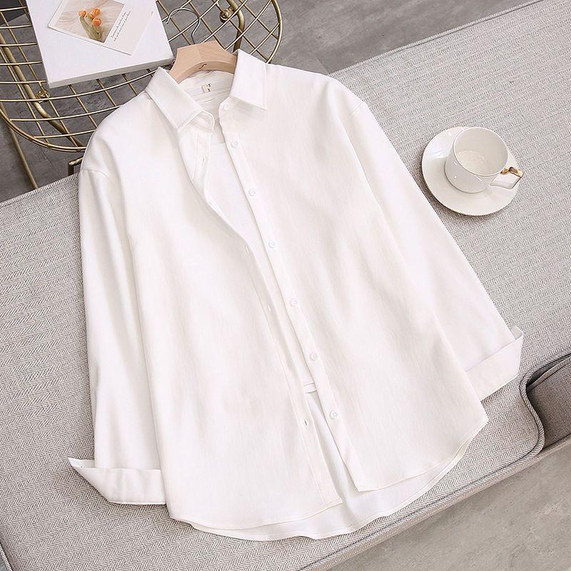 Модная и шикарная белая блузка, свободная и удобная рубашка однотонного цвета в корейском стиле для женщин, подходит для весны и осени.