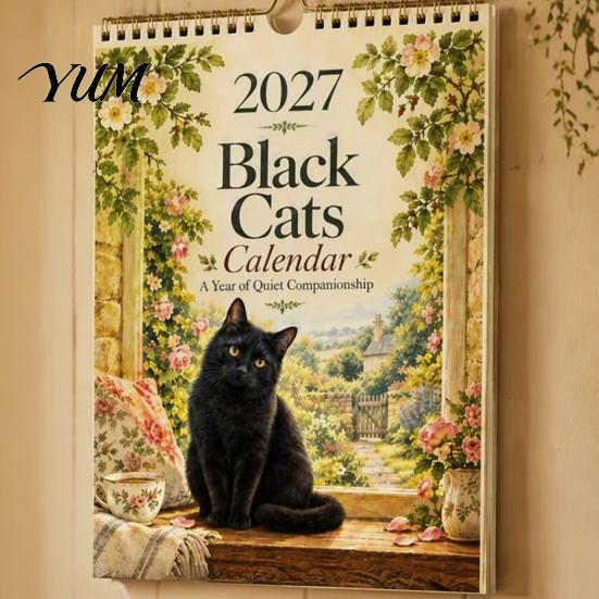 2027 Cat Wall Calendar Black Calendar, 12-Month Planner with Funny Quotes Monthly for Cats And Cute Photos, Special Dates, Gift Lovers Decorative