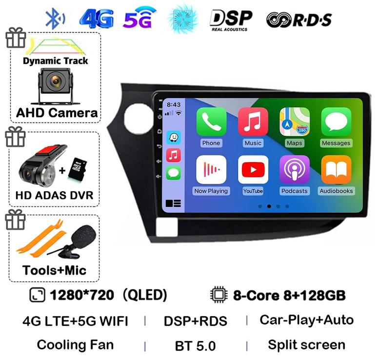 Android 14 Carplay Auto Автомагнитола для Honda Insight 2 2009 2010 2011 2012 2013 2014 Стерео Видео Мультимедийный Плеер GPS WIFI 4G