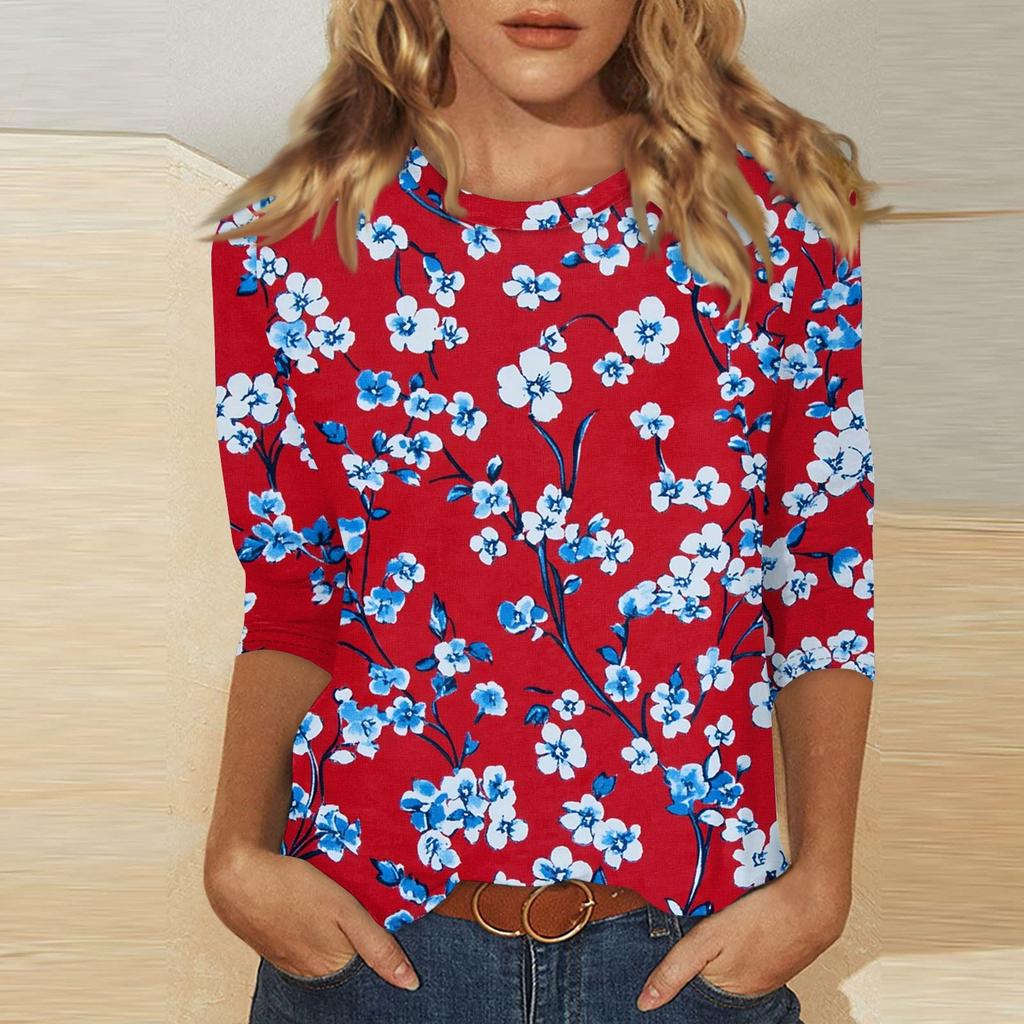 Женский топ с принтом и круглым вырезом, рукавом 3/4