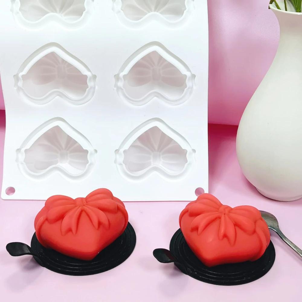 8 отверстий Рельефная форма для свечей в виде банта в форме сердца, силиконовая форма для мыла в форме любви, декор на День святого Валентина, легко извлекается из формы, ручная работа