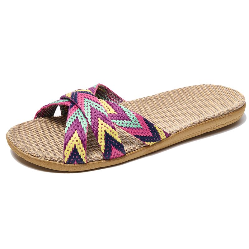 36-45 Plus Size Women'S Slippers Flat Sandals Linen Lightweight Casual Summer Slippers Women For Home
