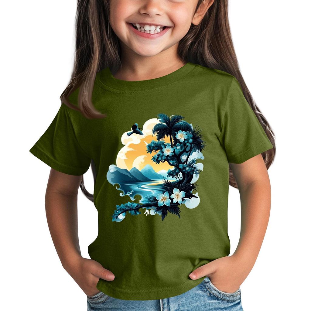 Children's Fashion Daily Printed Round Neck Short Sleeved Casual T-shirt Top