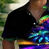 Men's Vibrant Tropical Sunset Pattern 3D Digital Print Button Hawaiian Short Sleeved Shirt Suitable for Casual Beach Wear