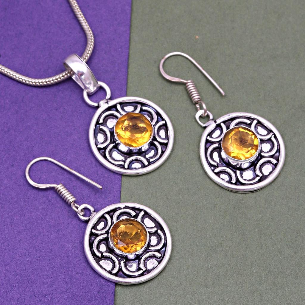 Citrine Set Jewelry Women Pendant Earring Gemstone Earrings Gems Green