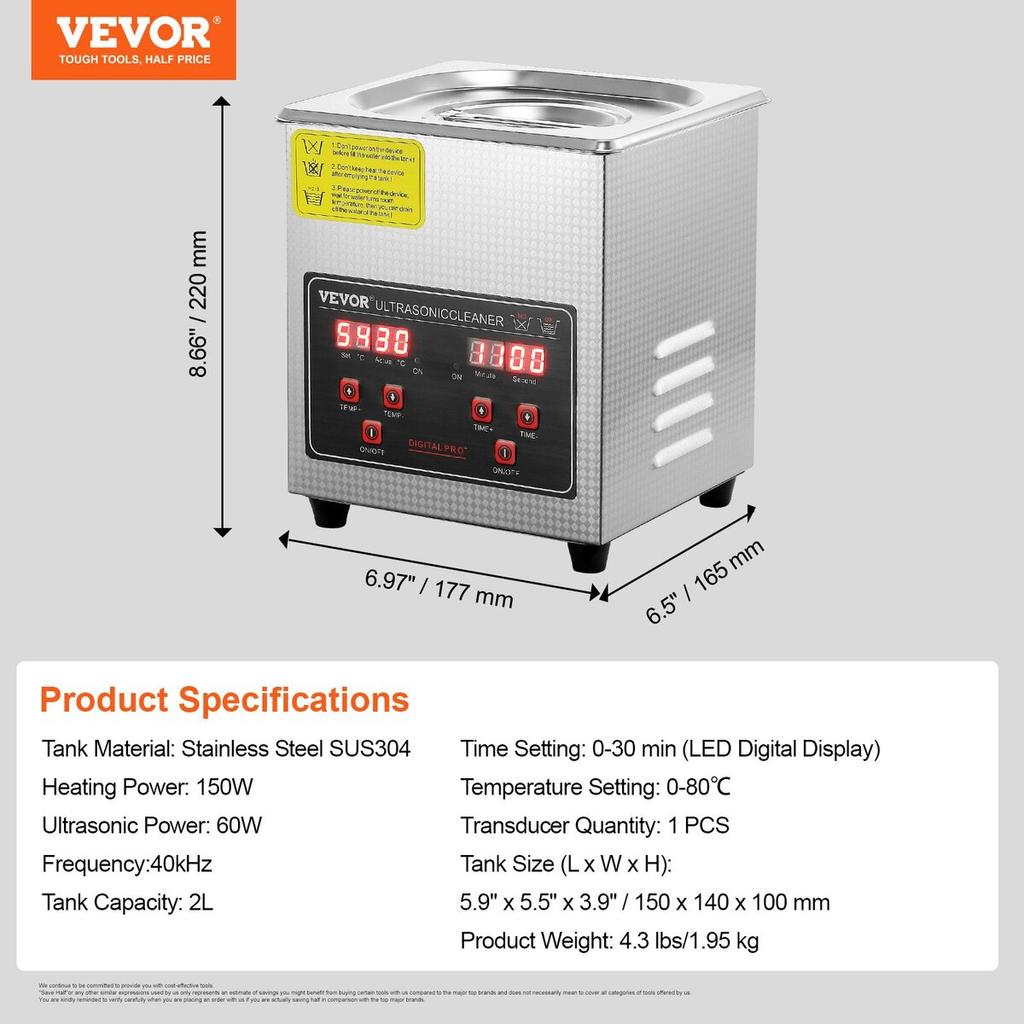 Ultrasonic Cleaner with Digital Timer & Heater, Professional Ultra Sonic Jewelry Cleaner, Stainless Steel Heated Cleaning Machine for Glasses Watch