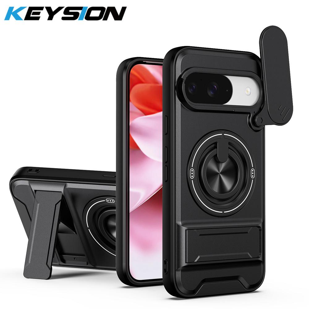 KEYSION Магнитный чехол для телефона Google Pixel 9 10 Pro XL 10 9 Pro Защита камеры сдвижной крышкой Вертикальная подставка Кольцо 360° Ударопрочный чехол
