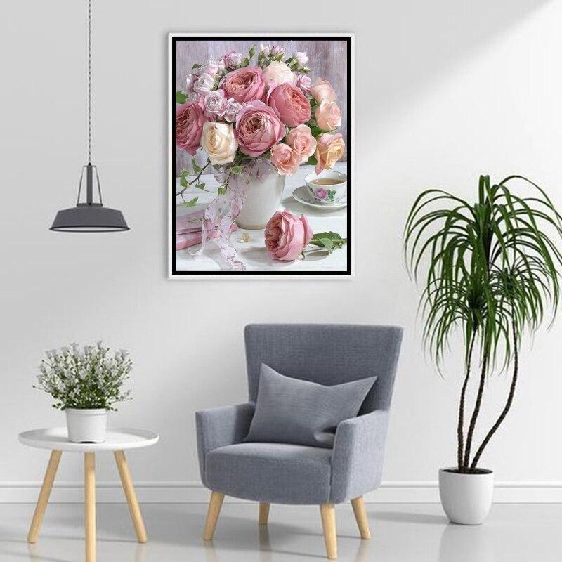 Цветок 5D DIY Алмазная картина Полный круглый дрель Смола Алмазная вышивка Крестиком Мозаика Горный хрусталь Домашний декор