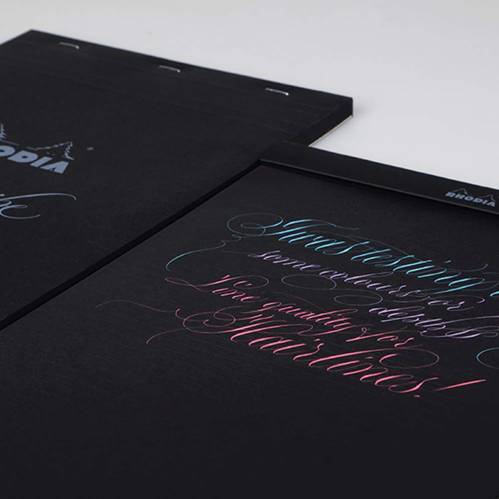 Rhodia PAScribe Calligraphy Pad, A4+ (21 X 31.8 Cm), 60 Sheets, 6mm Ruled, 120g/m², Perforated, Acid-Free, PEFC Certified, Black, RHODIA Cf19005