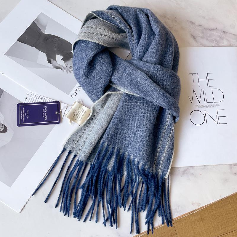100 Wool Scarves Men's Winter Dark Blue Plaid Cashmere Scarf High-end Gift Boyfriend Dad Double-sided Shawl