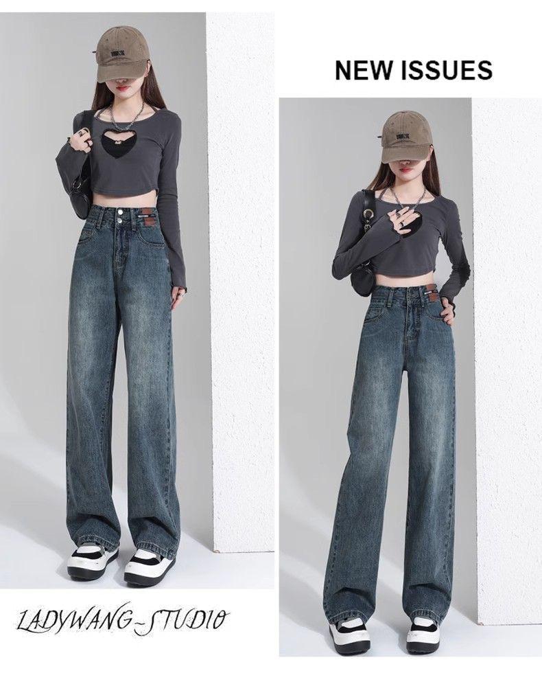 Женские джинсы с широкими штанинами на флисовой подкладке: Осень/Зима 2025, С высокой талией, Дизайн прямого кроя для фигуры типа «груша».