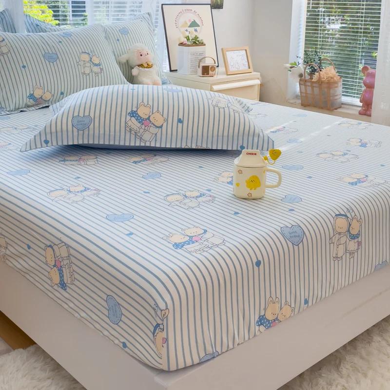 1pc 100%Cotton Bed Sheet Flower Printed Mattress Cover Single/Queen/King Fitted Bedsheet Double Bed Sheets (without Pillowcase)