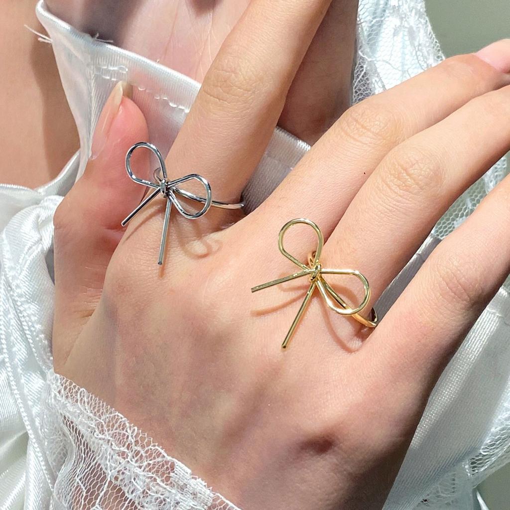 Elegant Bowknot Rings Adjustable Size Rings Bow Finger Rings Decoration Handmade Jewelry Stylish Accessory for Parties