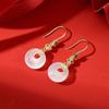 Sterling Silver S925 Natural White Chalcedony Earrings Light Luxury National Fashion Lucky Word Ruyi Peace Buckle Fashion Retro Ear Hook