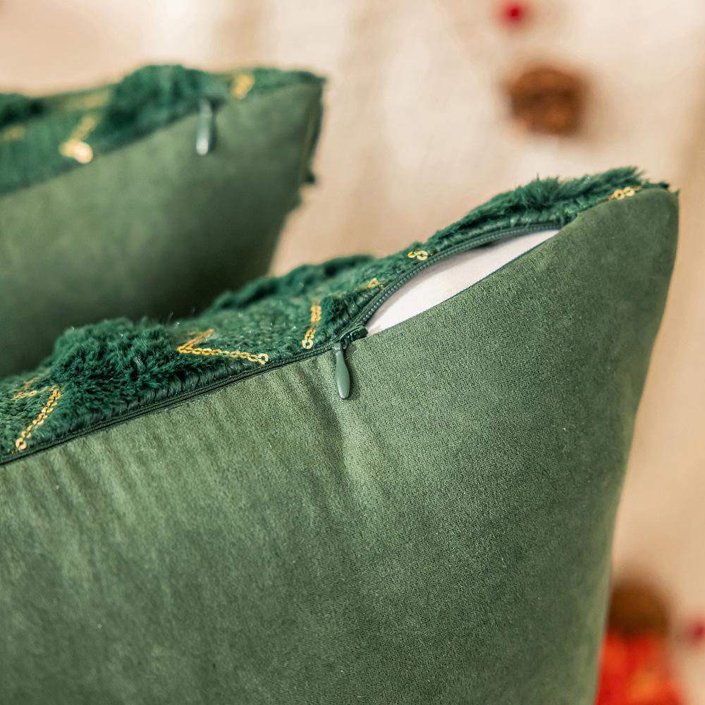 Рождественская пайеточная плюшевая наволочка Праздничная вышитая наволочка с рождественской елкой Чехол на подушку для дивана в гостиной Праздничное украшение