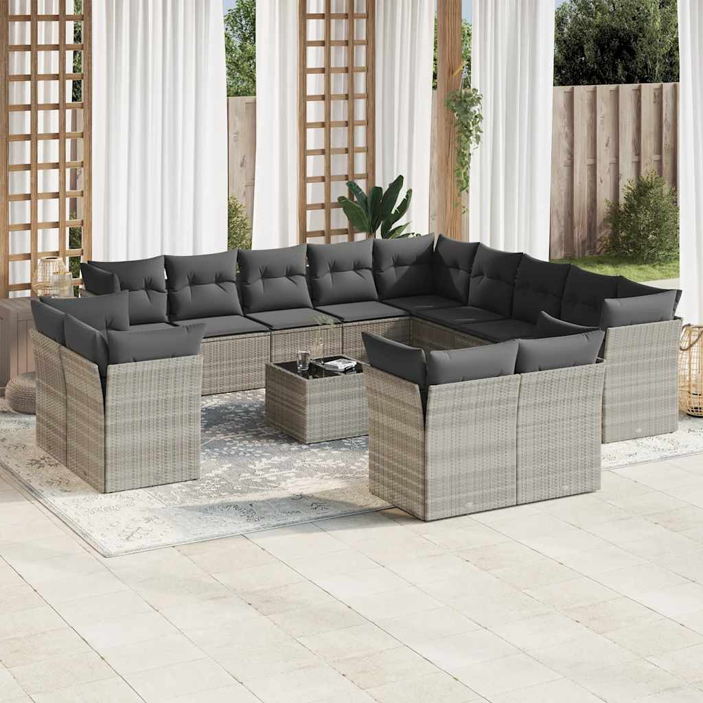 14 Piece Garden Sofa Set with Cushions Light Grey Poly Rattan