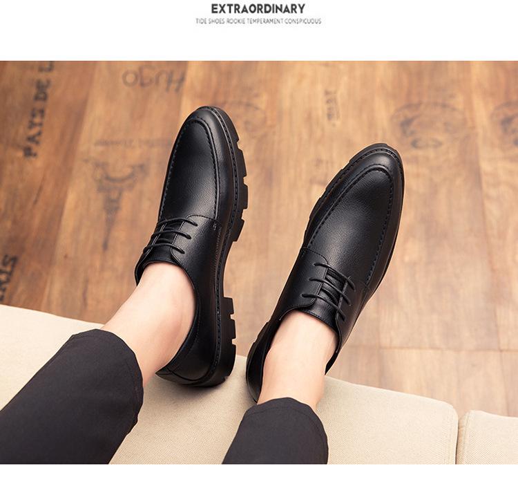 Мужские кожаные туфли с острым носом на все сезоны - Корейский стиль, Business Casual, На шнуровке