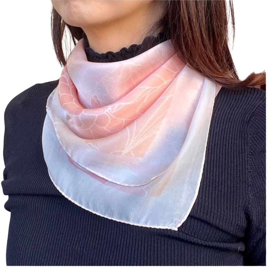 Barsanti Scarf Large 90 Squares Silk Made In Italy Como Silk Peach Peony [G.Barsanti&Figli] Women's 100%