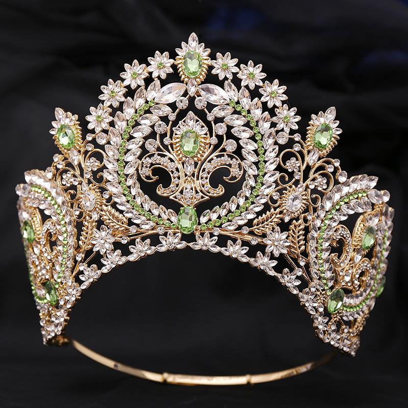 Baroque Round High Diadem Bridal Crown Pageant Miss Tiaras Headdress Bride Wedding Dress Hair Jewelry Accessories