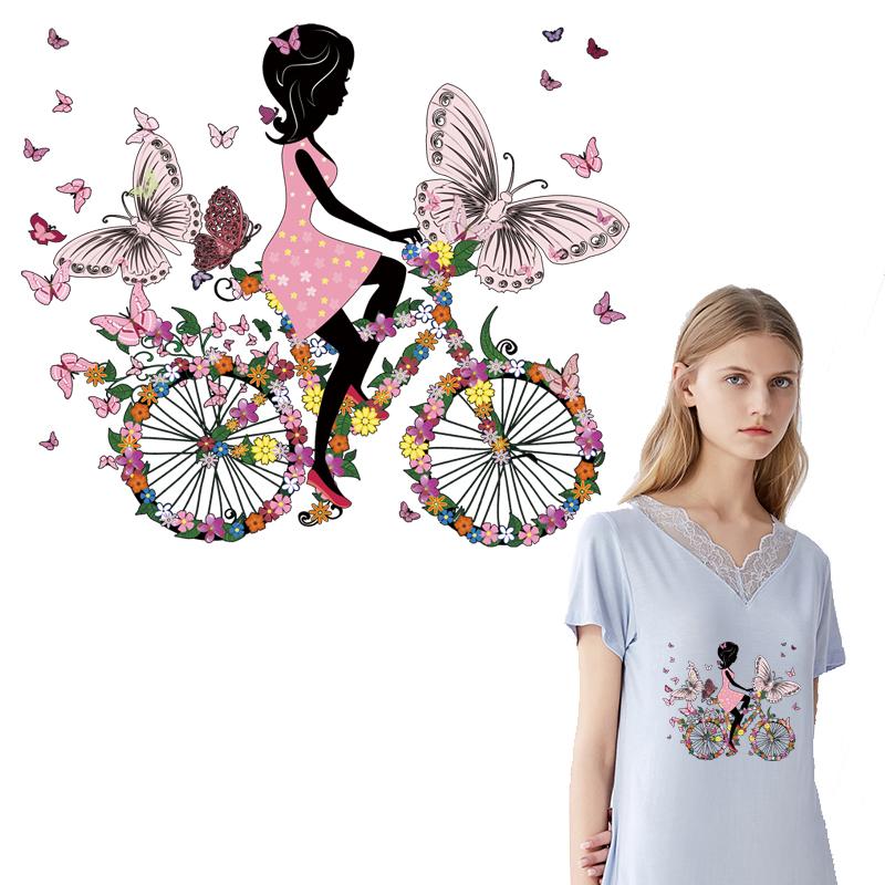 Цветочница утюг на переводах термопресс аппликация джинсы в полоску модный аксессуар «сделай сам» наклейка аксессуары «сделай сам» патч цветок велосипед