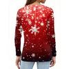 Women's Fashion Casual Slit Hem Round Neck Long Sleeve Loose Christmas Printed T-Shirt Ladies Top