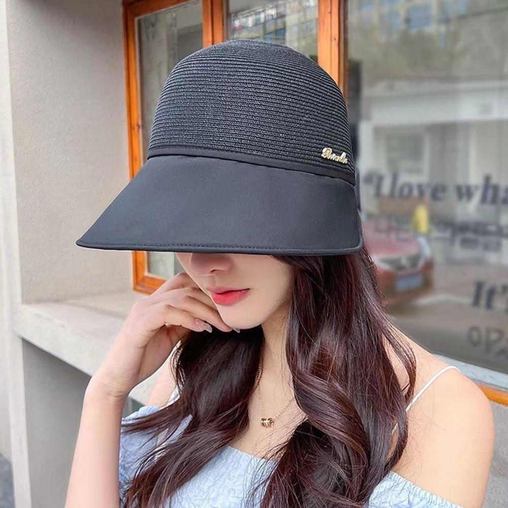Wide Brim Sunshade Cap UV Protection Bucket Sunhat Fashion Women's Straw Hat Beach