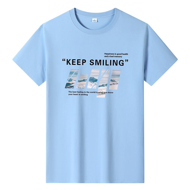 Мужская модная футболка с короткими рукавами Keep Smiling, повседневная футболка из чистого хлопка, M-6XL