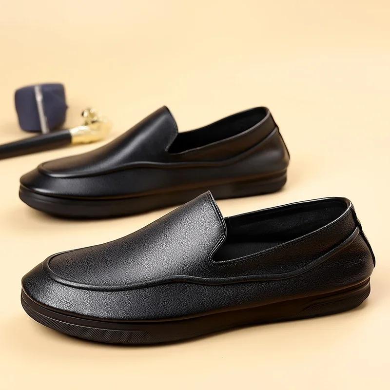 Fashion Fashion Men Flat Designer Minimalist Shoe Genuine Leather Business Dress Loafers Summer Slip On Ultra-light Driving Walking Shoe