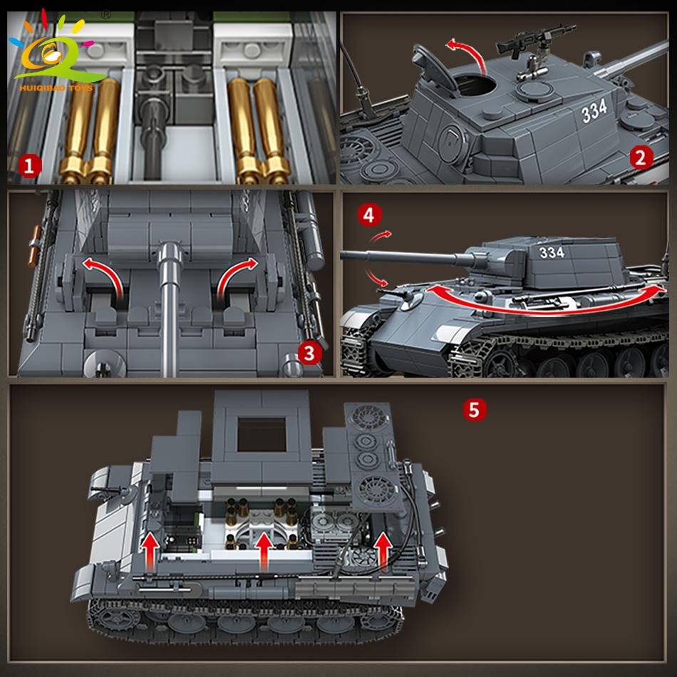 WW2 1180 шт., военная Пантера, средний танк, модель G, строительные блоки, 4 фигурки солдат, армейское оружие, кирпичи, игрушки для детей