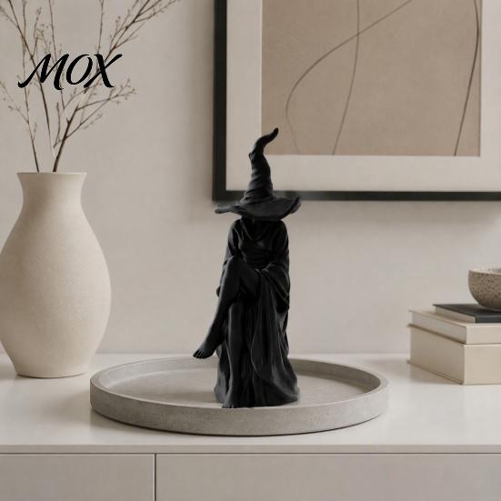 Faceless Wizard Home Decor 3D Printed Witch Figurine, Gothic Sculpture, Creative Matte Black Sculpture Desktop Ornament for Halloween Decoration