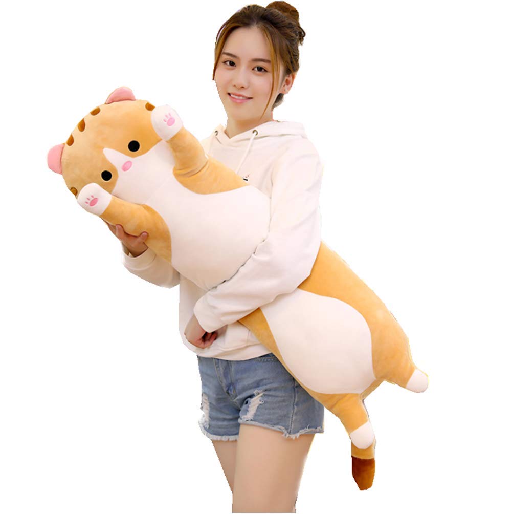 Cute Long-Body Cat Plush Toy, Soft Body Pillow, Birthday Gift (Brown, 70cm)