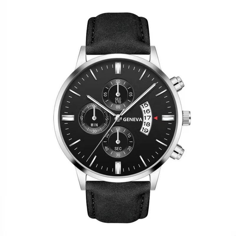 Men'S Fake Three-Eye Belt Calendar Casual Fashion Business Quartz Belt Watch One Piece Delivery