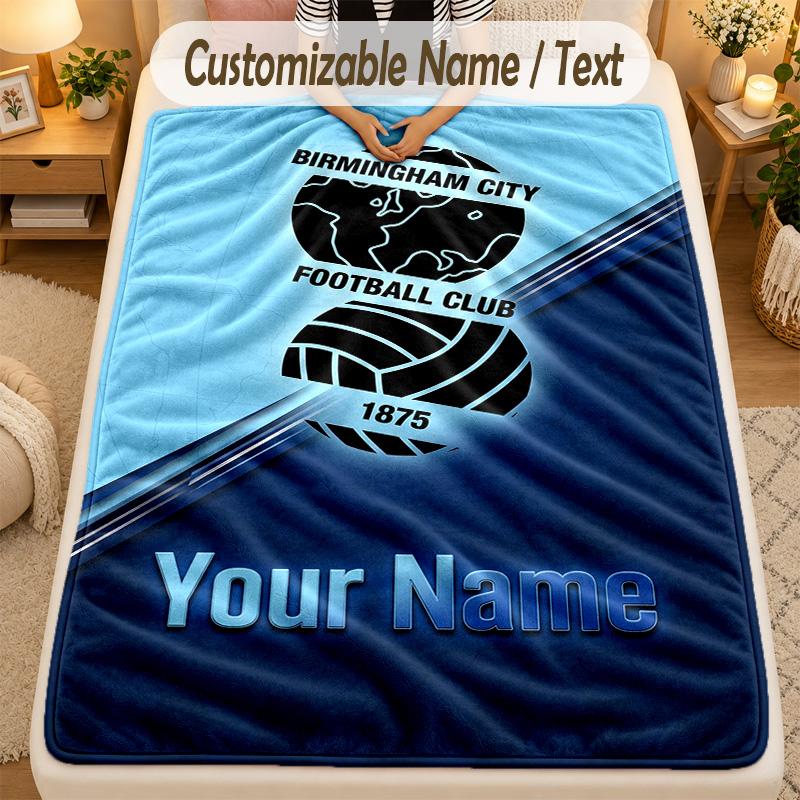 Flannel BlanketBIRMINGHAM CITY Football Custom Name Text Personalized Soft Warm Throw Blanket Home Decor Gift