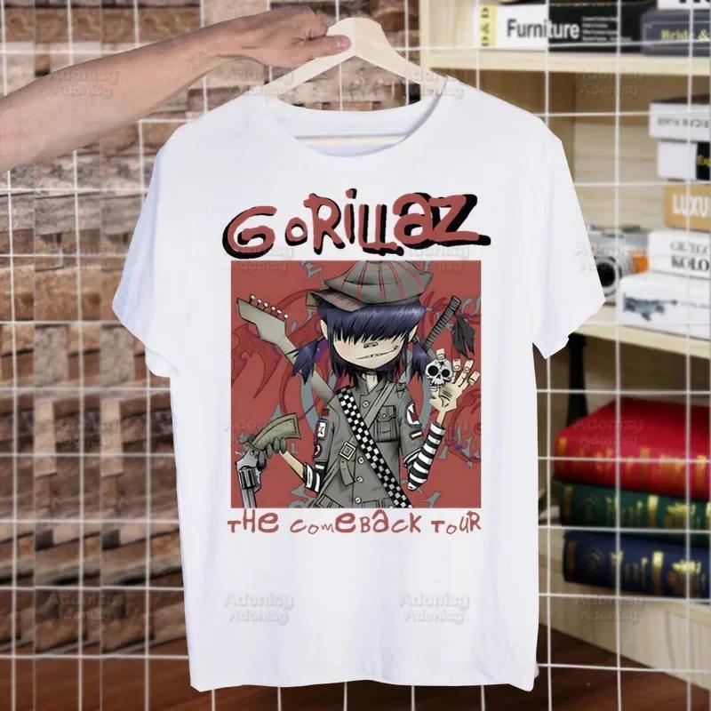 Футболка Gorillaz Rock Modern Music Graffiti Мужская Ретро Выстиранная Топы Футболки Харадзюку Футболка Уличная Одежда Хип-Хоп Мужские Футболки