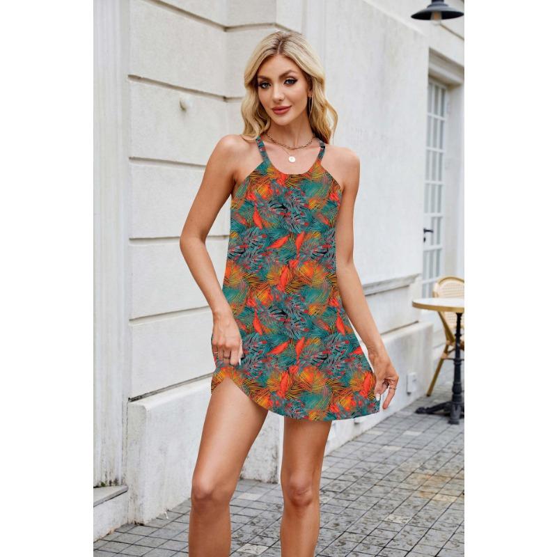 Женские платья весна-лето новые повседневные безрукавки с принтом на шее